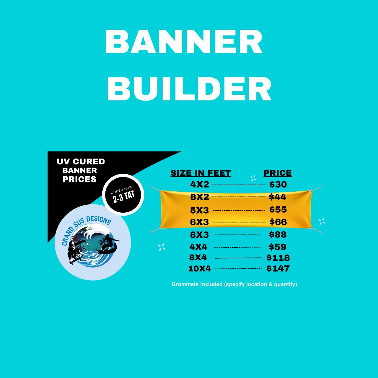 DIY High-Resolution Product Banner Builder | Custom Sizes & Grommet Options