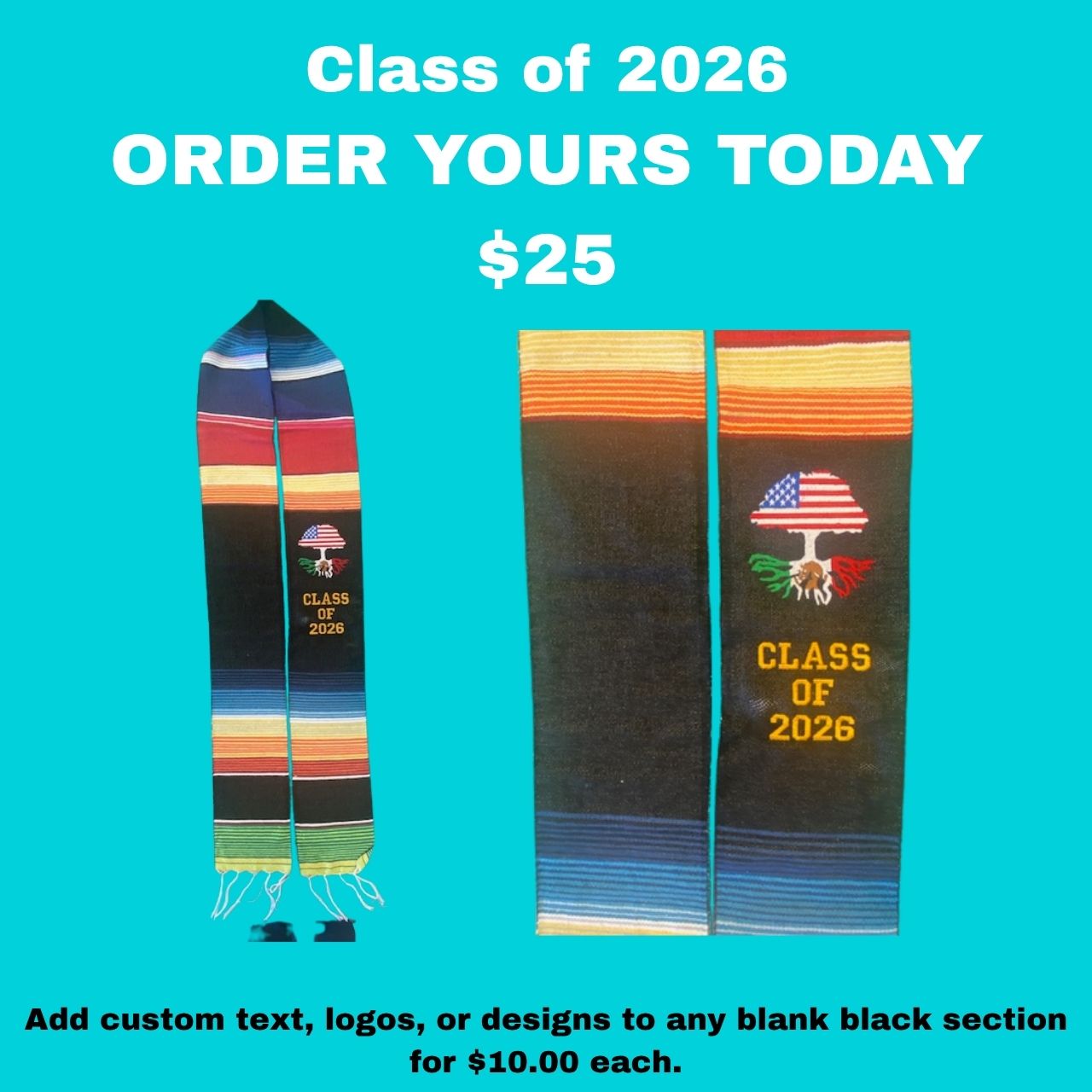 Class of 2026 Hat & Serape Graduation Stole – American Grown Mexican Roots