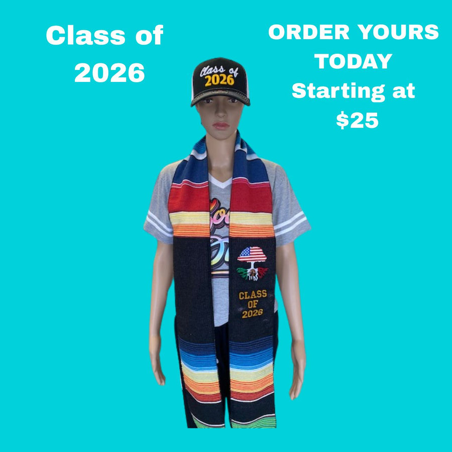 Class of 2026 Hat & Serape Graduation Stole – American Grown Mexican Roots