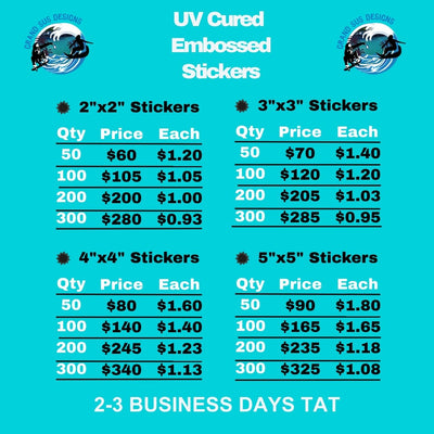 Embossed (textured) White or clear Vinyl stickers
