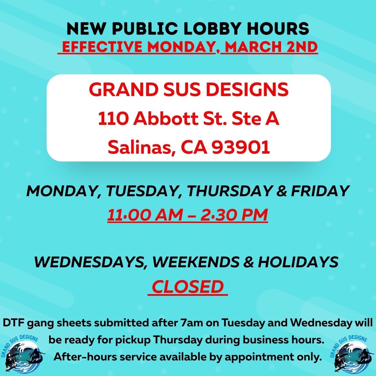 New Public Lobby Hours