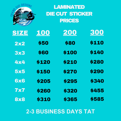 Laminated Die Cut Stickers 2-3 business days Upload your logo here