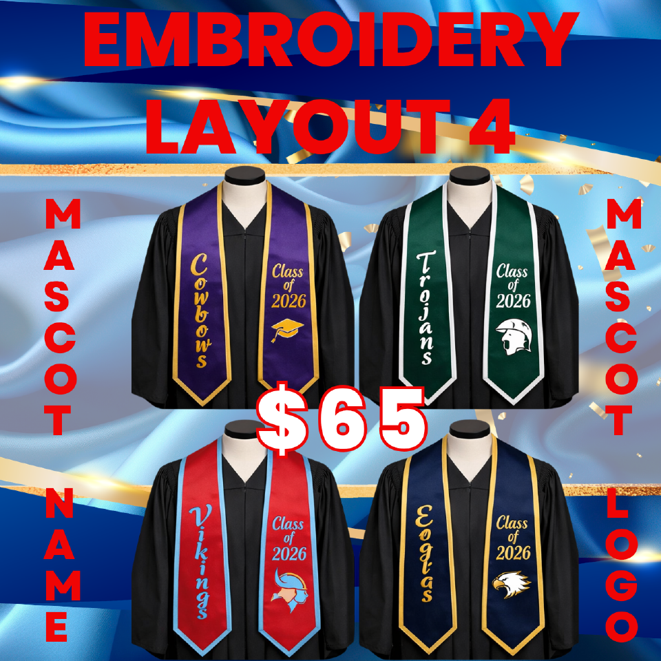 Custom Embroidered Graduation Stole – Personalized Stitching (Bring Your Own or Third-Party Stole)