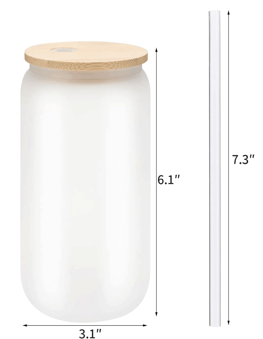 Bespoke Elegance: Personalized Frosted Glass Cup with Bamboo Lid and Glass Straw - Grand Sus Designs