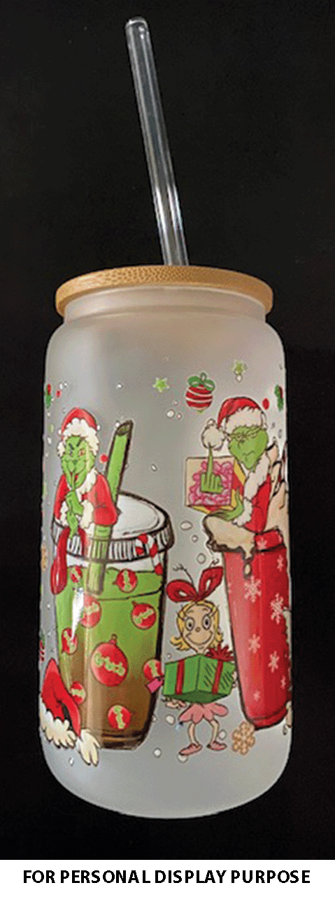 Bespoke Elegance: Personalized Frosted Glass Cup with Bamboo Lid and Glass Straw - Grand Sus Designs