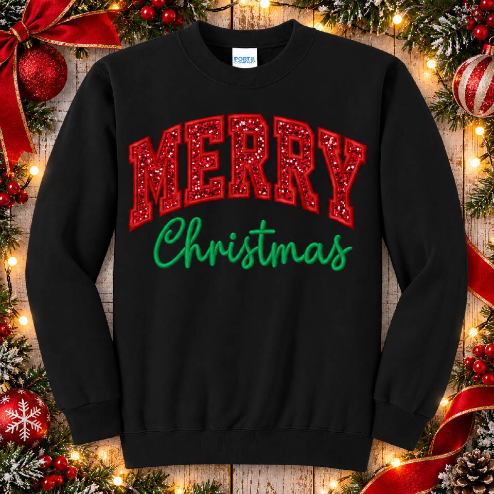 Christmas Embroidered Sweatshirt | Custom Glitter or Felt Holiday Design
